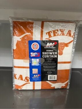 Northwest Orange and White Texas Longhorn Fabric Shower Curtain